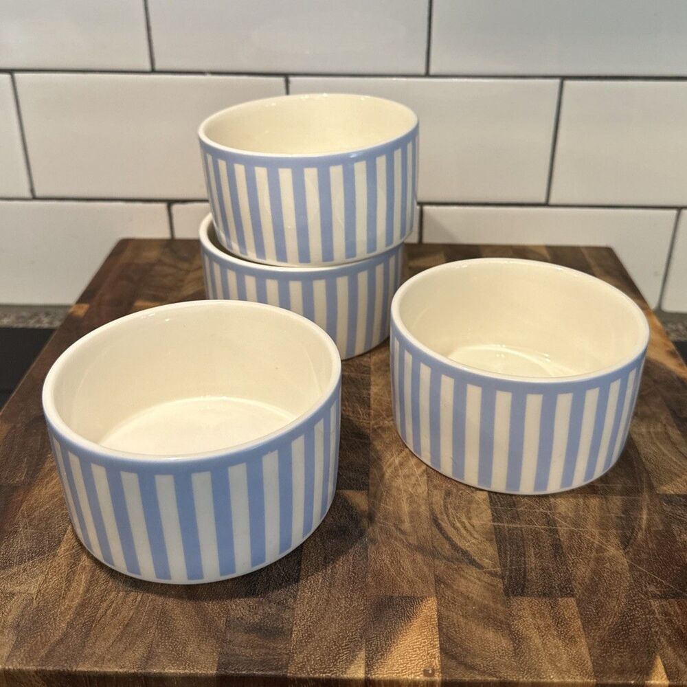 Round House Sicily Stripe Set Of 4 Dip Bowls Light Blue New In Box Ceramic